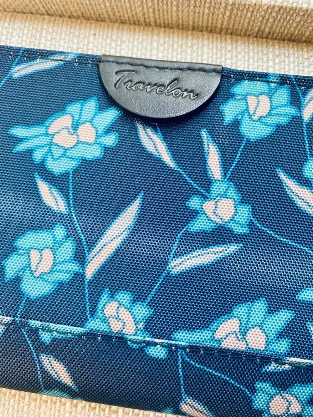 Travelon Teal Floral Zip Wallet on Navy - Picture 4 of 7